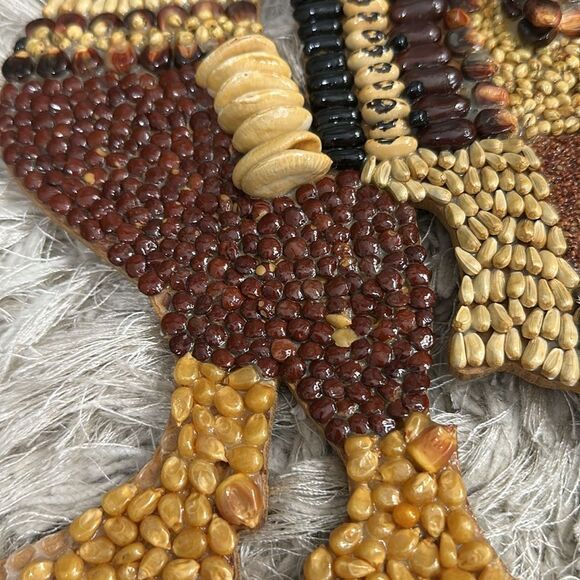 Vintage Mosaic Folk Art Handmade Rooster Seed Bean Wood Cutout Wall Decor - Picture 6 of 17